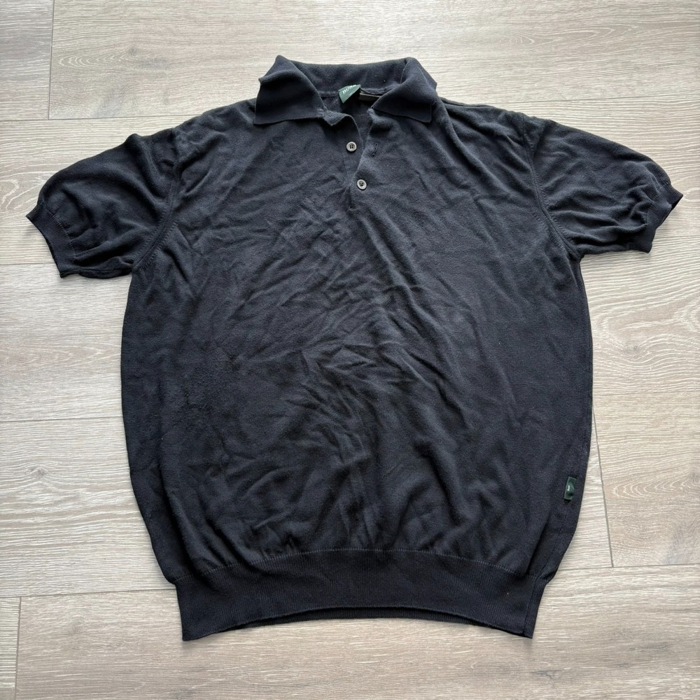 Vintage Hugo Boss Mens Black Short Sleeve Performance Golf Polo Shirt Size L